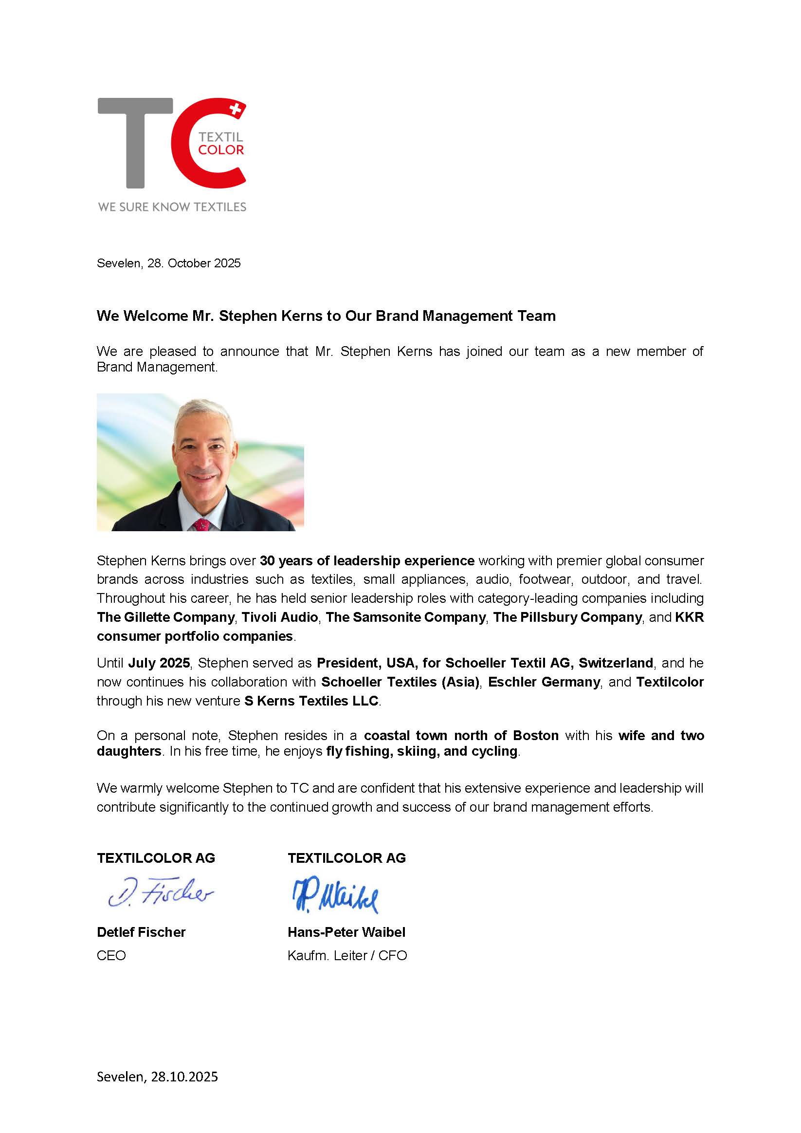 We Welcome Mr Stephen Kerns to Our Brand Management Team 102025